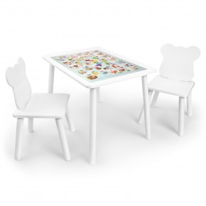 Детский комплект стол и два стула Мишка Rolti Baby с накладкой Алфавит (белая столешница/белое сиденье/белые ножки) в Нягани - nyagan.ok-mebel.com | фото
