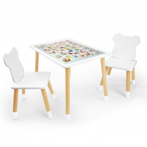 Детский комплект стол и два стула Мишка Rolti Baby с накладкой Алфавит (белая столешница/белое сиденье/береза ножки) в Нягани - nyagan.ok-mebel.com | фото