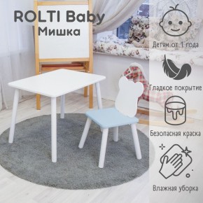 Детский комплект стол и стул «Мишка» Rolti Baby  (голубая столешница/голубое сиденье/белые ножки) в Нягани - nyagan.ok-mebel.com | фото