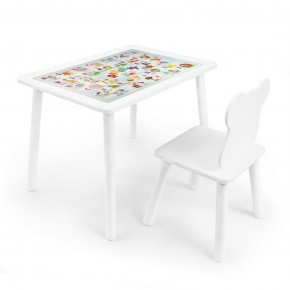 Детский комплект стол и стул Мишка Rolti Baby с накладкой Алфавит (белая столешница/белое сиденье/белые ножки) в Нягани - nyagan.ok-mebel.com | фото