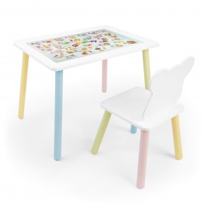 Детский комплект стол и стул Мишка Rolti Baby с накладкой Алфавит (белая столешница/белое сиденье/цветные ножки) в Нягани - nyagan.ok-mebel.com | фото 1
