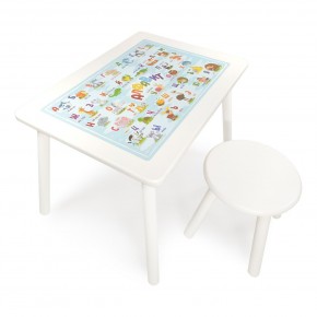 Детский комплект стол и табурет круглый Rolti Baby с накладкой Алфавит (белая столешница/белое сиденье/белые ножки) в Нягани - nyagan.ok-mebel.com | фото