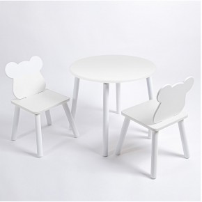 Комплект детский стол КРУГЛЫЙ и два стула МИШКА ROLTI Baby (белая столешница/белое сиденье/белые ножки) в Нягани - nyagan.ok-mebel.com | фото 1