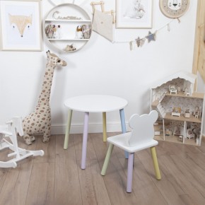 Комплект детский стол КРУГЛЫЙ и стул МИШКА ROLTI Baby (белая столешница/белое сиденье/цветные ножки) в Нягани - nyagan.ok-mebel.com | фото 2