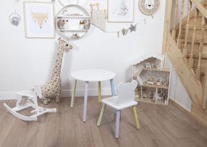 Комплект детский стол КРУГЛЫЙ и стул МИШКА ROLTI Baby (белая столешница/белое сиденье/цветные ножки) в Нягани - nyagan.ok-mebel.com | фото 3