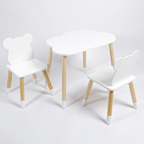 Комплект детский стол ОБЛАЧКО и два стула МИШКА  ROLTI Baby (белая столешница/белое сиденье/береза ножки) в Нягани - nyagan.ok-mebel.com | фото