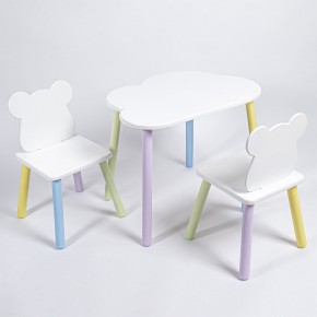 Комплект детский стол ОБЛАЧКО и два стула МИШКА ROLTI Baby (белая столешница/белое сиденье/цветные ножки) в Нягани - nyagan.ok-mebel.com | фото