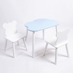 Комплект детский стол ОБЛАЧКО и два стула МИШКА ROLTI Baby (голубая столешница/белое сиденье/белые ножки) в Нягани - nyagan.ok-mebel.com | фото