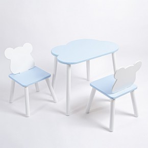 Комплект детский стол ОБЛАЧКО и два стула МИШКА ROLTI Baby (голубая столешница/голубое сиденье/белые ножки) в Нягани - nyagan.ok-mebel.com | фото 1