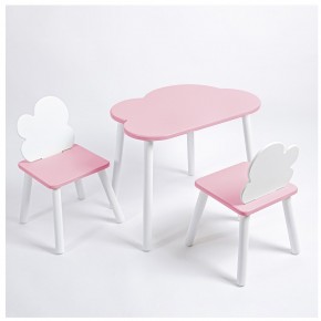 Комплект детский стол ОБЛАЧКО и два стула ОБЛАЧКО ROLTI Baby (розовая столешница/розовое сиденье/белые ножки) в Нягани - nyagan.ok-mebel.com | фото