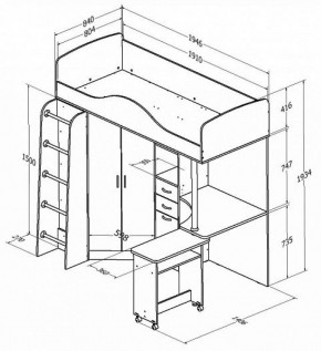 Кровать-чердак "Теремок-1" Дуб молочный/Голубой в Нягани - nyagan.ok-mebel.com | фото 2