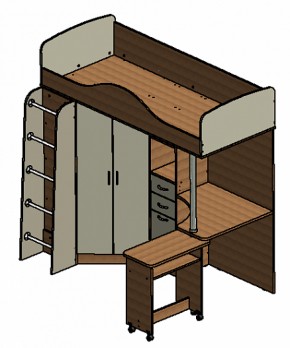 Кровать-чердак "Теремок-1" Дуб молочный/Орех в Нягани - nyagan.ok-mebel.com | фото 3