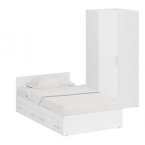 Кровать с ящиками 1200 + Шкаф угловой Стандарт, цвет белый, ШхГхВ 123,5х203,5х70 + 81,2х81,2х200 см., сп.м. 1200х2000 мм., без матраса, основание есть в Нягани - nyagan.ok-mebel.com | фото