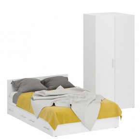 Кровать с ящиками 1400 + Шкаф угловой Стандарт, цвет белый, ШхГхВ 143,5х203,5х70 + 81,2х81,2х200 см., сп.м. 1400х2000 мм., без матраса, основание есть в Нягани - nyagan.ok-mebel.com | фото