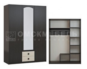 Шкаф 3-х дверный с 2 ящиками с зеркалом Шк51 МС Люсси (венге/дуб девон) в Нягани - nyagan.ok-mebel.com | фото