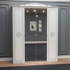 Шкаф 4-х дверный с зеркалами (12.244) Грация (белый/серебро) в Нягани - nyagan.ok-mebel.com | фото