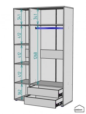 Шкаф Linnea MHR-3PO-2 2050х1200х510 (Белый-М 11.1.2) в Нягани - nyagan.ok-mebel.com | фото 3