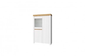 Шкаф с витриной 1V2D, TAURUS, цвет белый/дуб вотан в Нягани - nyagan.ok-mebel.com | фото