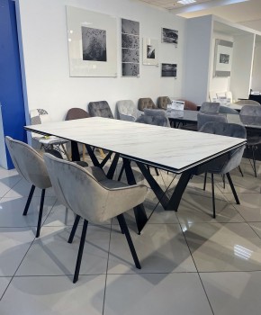 Стол RIETI 200 KL-99 Белый мрамор матовый, итальянская керамика / черный каркас, ®DISAUR в Нягани - nyagan.ok-mebel.com | фото 3